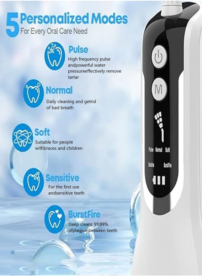 Water Flosser, Water Dental Flosser Pick for Teeth, 330ML IPX7 Waterproof Oral Irrigator, 5 Modes 4 Replaceable Jet Tips, Professional Flossing Cleaning Picks for Home Travel Gums, Braces Care
