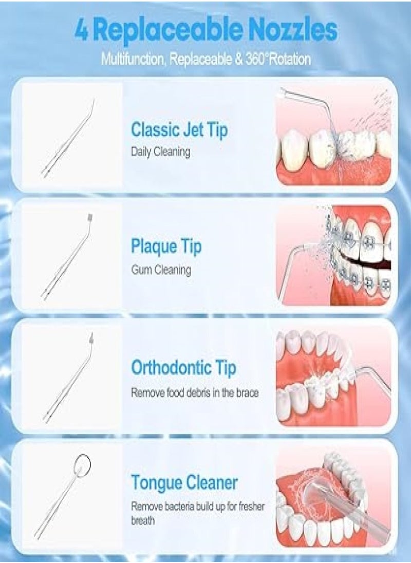 Water Flosser, Water Dental Flosser Pick for Teeth, 330ML IPX7 Waterproof Oral Irrigator, 5 Modes 4 Replaceable Jet Tips, Professional Flossing Cleaning Picks for Home Travel Gums, Braces Care