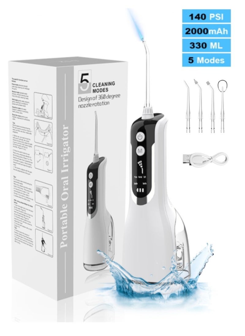 Water Flosser, Water Dental Flosser Pick for Teeth, 330ML IPX7 Waterproof Oral Irrigator, 5 Modes 4 Replaceable Jet Tips, Professional Flossing Cleaning Picks for Home Travel Gums, Braces Care