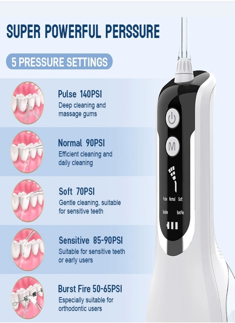 Water Flosser, Water Dental Flosser Pick for Teeth, 330ML IPX7 Waterproof Oral Irrigator, 5 Modes 4 Replaceable Jet Tips, Professional Flossing Cleaning Picks for Home Travel Gums, Braces Care