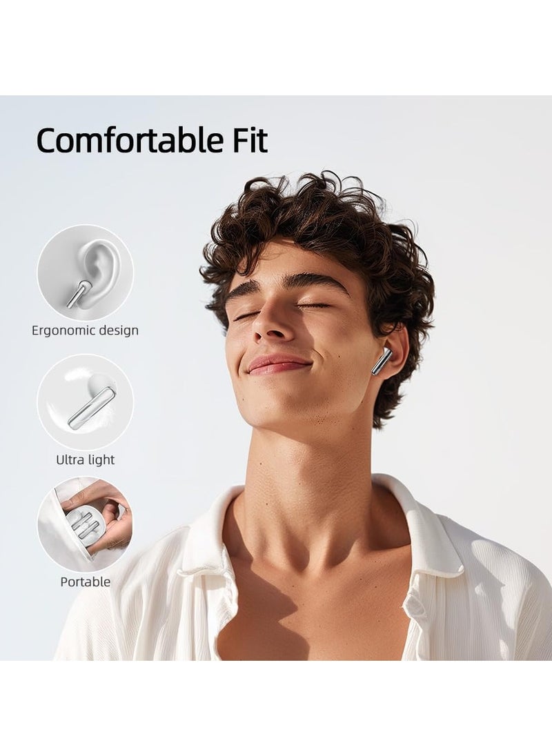 QCY AilyBuds Clear Bluetooth Earphones, 13mm Drivers HiFi TWS Wireless Earbuds, 4 Mics ENC Clear Call, Low Latency Mode, 10-Min Quick Charge, Semi in-Ear Comfortable Fit, White