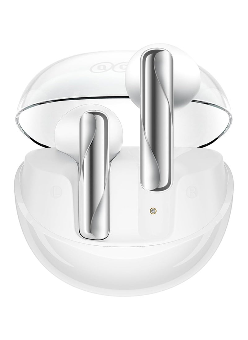QCY AilyBuds Clear Bluetooth Earphones, 13mm Drivers HiFi TWS Wireless Earbuds, 4 Mics ENC Clear Call, Low Latency Mode, 10-Min Quick Charge, Semi in-Ear Comfortable Fit, White