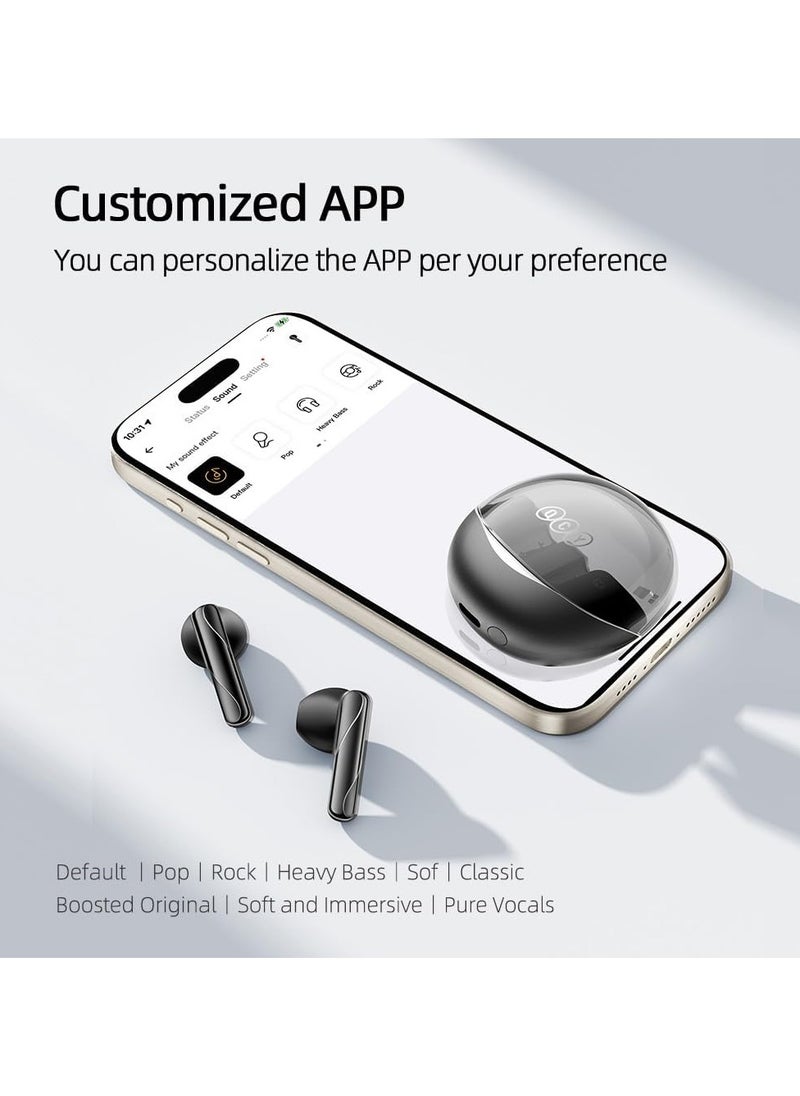 QCY AilyBuds Clear Bluetooth Earphones, 13mm Drivers HiFi TWS Wireless Earbuds, 4 Mics ENC Clear Call, Low Latency Mode, 10-Min Quick Charge, Semi in-Ear Comfortable Fit, Black
