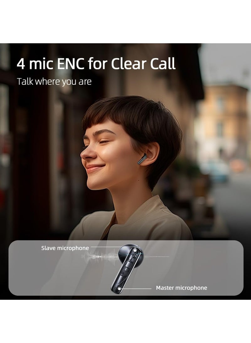 QCY AilyBuds Clear Bluetooth Earphones, 13mm Drivers HiFi TWS Wireless Earbuds, 4 Mics ENC Clear Call, Low Latency Mode, 10-Min Quick Charge, Semi in-Ear Comfortable Fit, Black