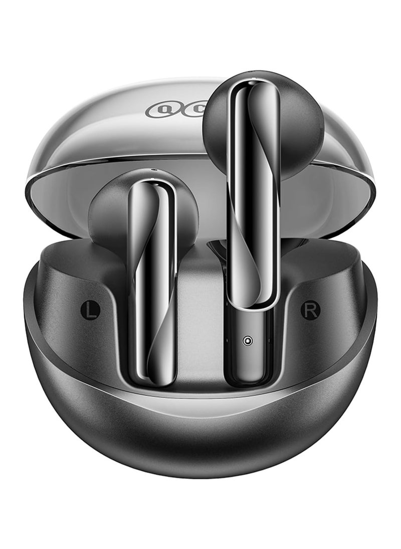 QCY AilyBuds Clear Bluetooth Earphones, 13mm Drivers HiFi TWS Wireless Earbuds, 4 Mics ENC Clear Call, Low Latency Mode, 10-Min Quick Charge, Semi in-Ear Comfortable Fit, Black