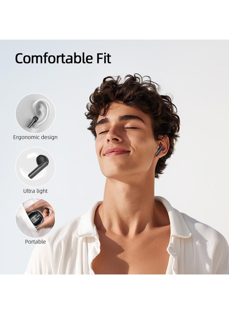 QCY AilyBuds Clear Bluetooth Earphones, 13mm Drivers HiFi TWS Wireless Earbuds, 4 Mics ENC Clear Call, Low Latency Mode, 10-Min Quick Charge, Semi in-Ear Comfortable Fit, Black