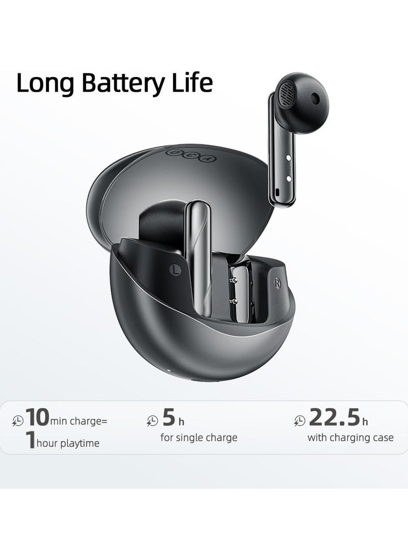 QCY AilyBuds Clear Bluetooth Earphones, 13mm Drivers HiFi TWS Wireless Earbuds, 4 Mics ENC Clear Call, Low Latency Mode, 10-Min Quick Charge, Semi in-Ear Comfortable Fit, Black