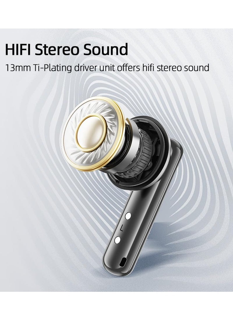 QCY AilyBuds Clear Bluetooth Earphones, 13mm Drivers HiFi TWS Wireless Earbuds, 4 Mics ENC Clear Call, Low Latency Mode, 10-Min Quick Charge, Semi in-Ear Comfortable Fit, Black