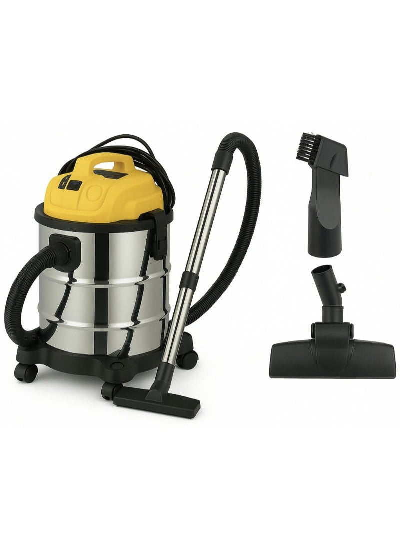 Wet & Dry Drum Vacuum Cleaner 30L with Accessories – Stainless Steel Tank, Drum Vacuum Cleaner with Powerful 2500W Motor, Heavy-Duty Vacuum Cleaner for Home, Garage, Workshop & Car Cleaning