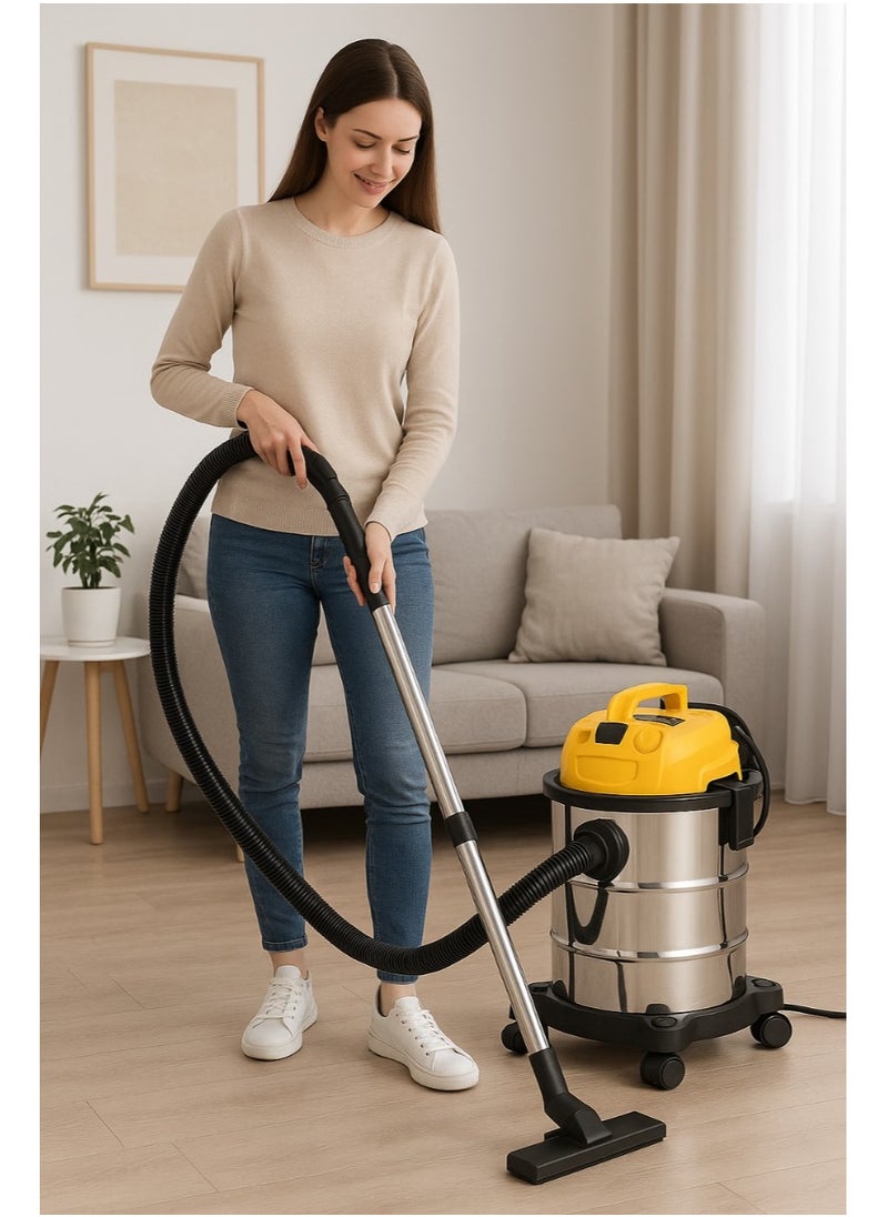Wet & Dry Drum Vacuum Cleaner 30L with Accessories – Stainless Steel Tank, Drum Vacuum Cleaner with Powerful 2500W Motor, Heavy-Duty Vacuum Cleaner for Home, Garage, Workshop & Car Cleaning