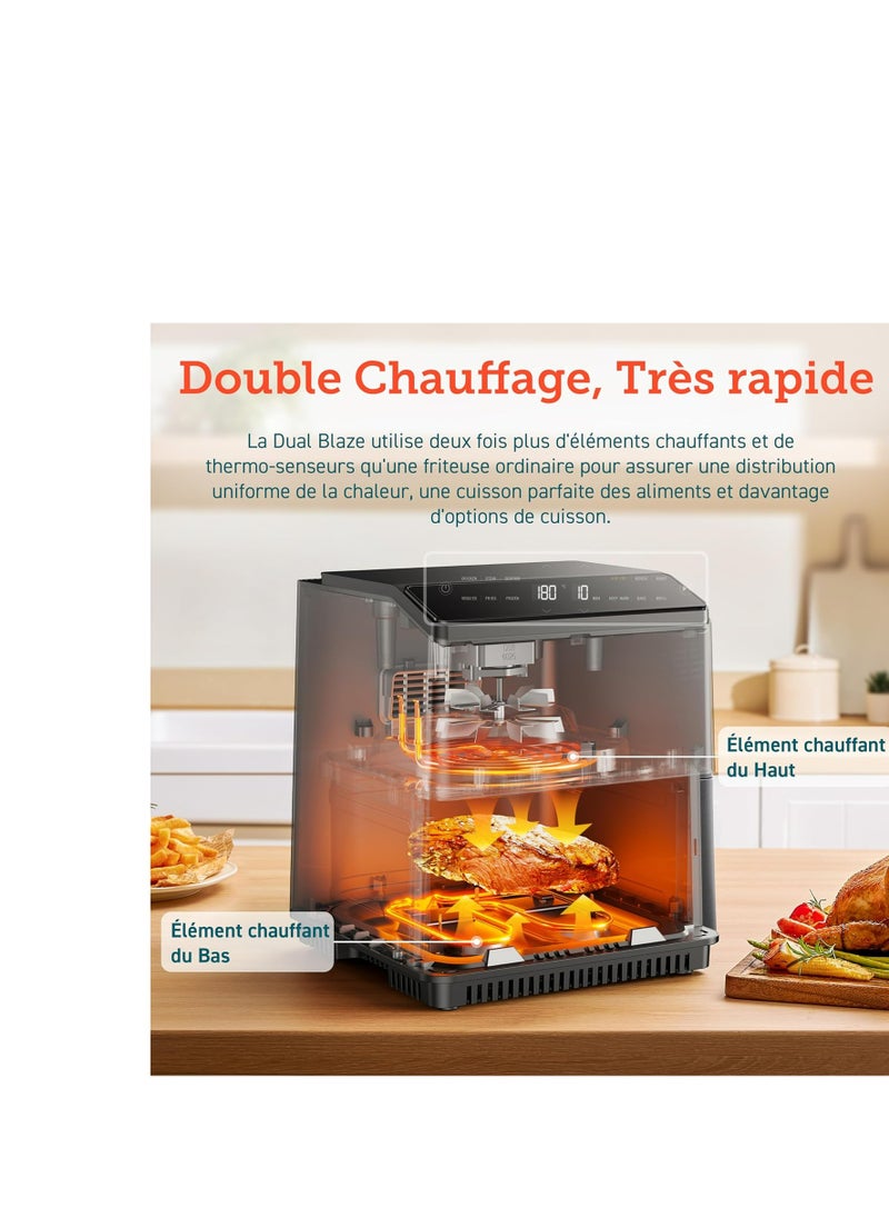 Renewed - Smart Air Fryer Oven Dual Blaze 6.4L, Double Heating Elements, Cookbook, No Shaking & No Preheating, APP Control, 12 Functions, Air Fry, Roast, Bake, Reheat, Dishwasher Safe
