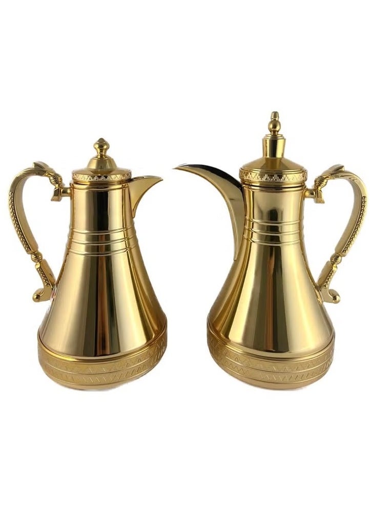 Premium 2-Piece Gold Tea & Coffee Flask Set – 0.75L & 1L | Glass Inner, Steel Body | Elegant Design, Long-Lasting Hot & Cold Retention