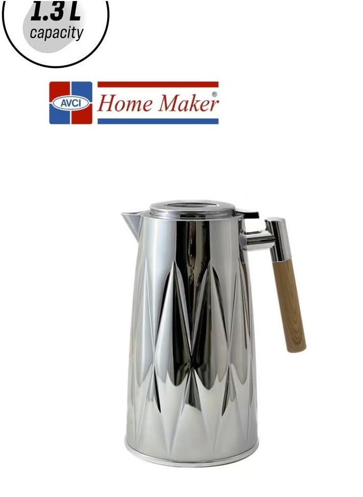 Premium 1.3L Silver Tea & Coffee Flask – Hot & Cold Retention, Elegant Design, Made in Turkey, Hand Wash
