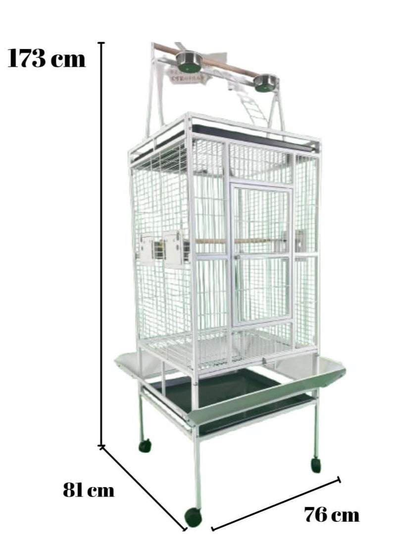 Parrot Large cage with rolling stand 3 wood stick 4 Food Container large with top stand for big parrots such as casco cocatoo,conure,Parakeet,Budgerigar,Fische 173 * 81 * 76 cm