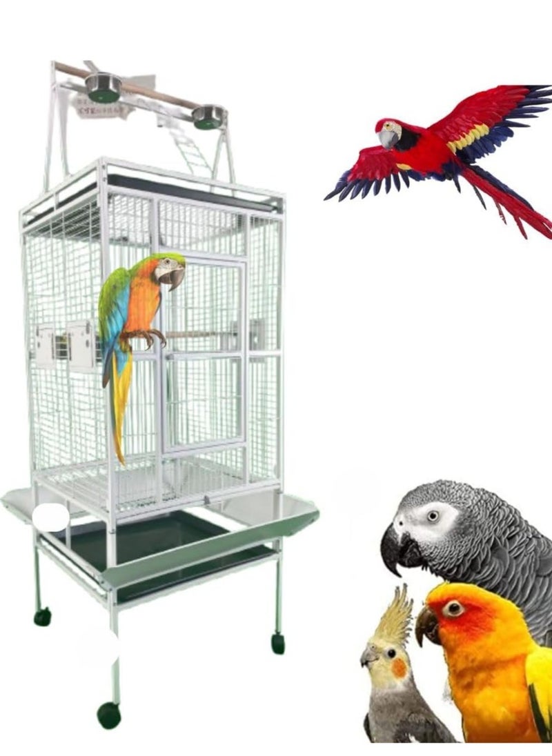 Parrot Large cage with rolling stand 3 wood stick 4 Food Container large with top stand for big parrots such as casco cocatoo,conure,Parakeet,Budgerigar,Fische 173 * 81 * 76 cm