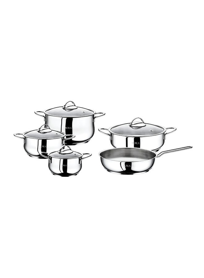 9-Piece Yumi Stainless Steel Cookware With Lid Set Silver 24cm