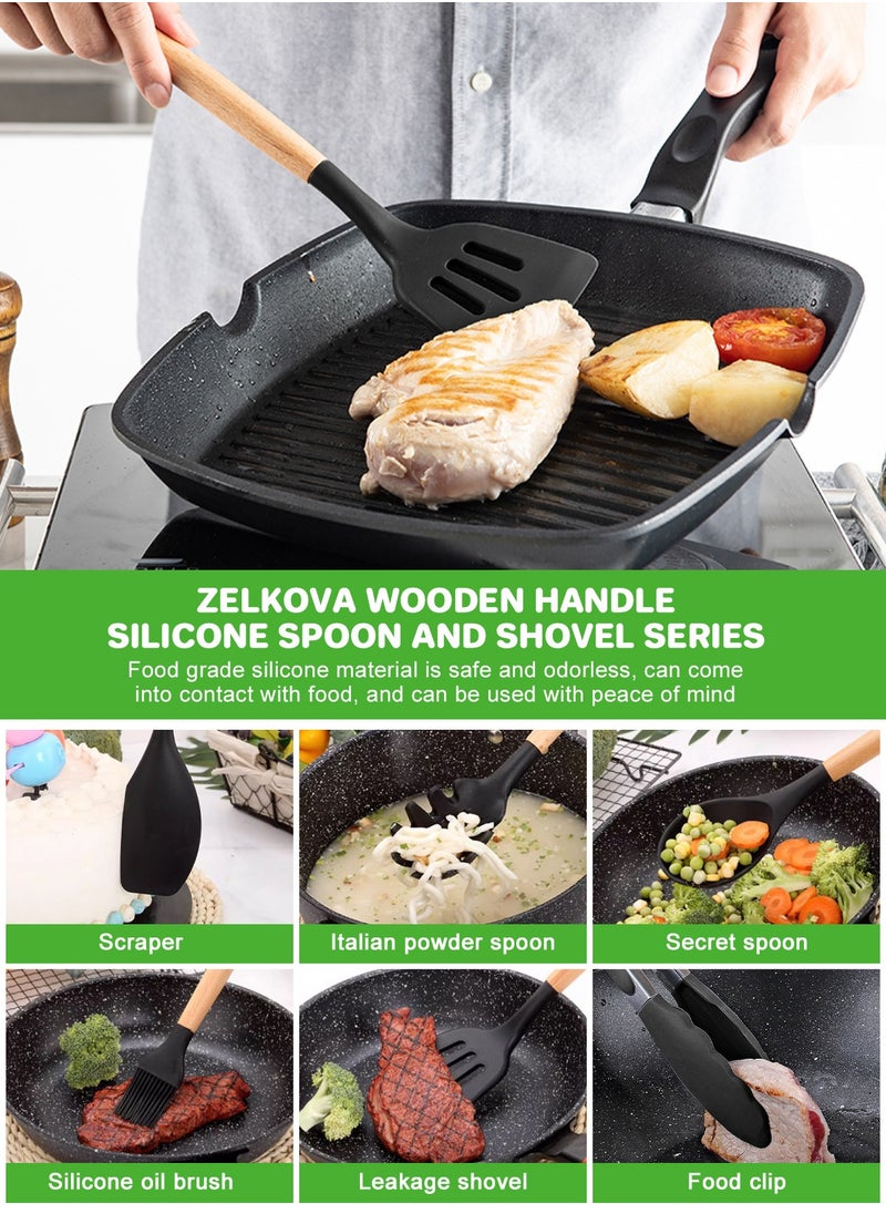 Cooking Utensils Set,19 Kitchen Set Utensils Set with 11 Pieces Spatula Cooking Utensils,Heat Resistant Silicone Utensils 6 Piece Sharp Knife Set 2 Pieces Utensil Cutting Board (Black 19 PCS Set)