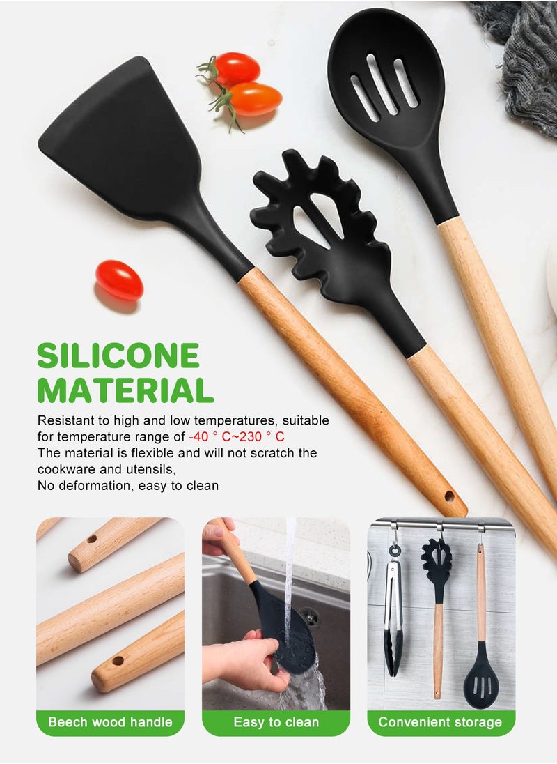 Cooking Utensils Set,19 Kitchen Set Utensils Set with 11 Pieces Spatula Cooking Utensils,Heat Resistant Silicone Utensils 6 Piece Sharp Knife Set 2 Pieces Utensil Cutting Board (Black 19 PCS Set)