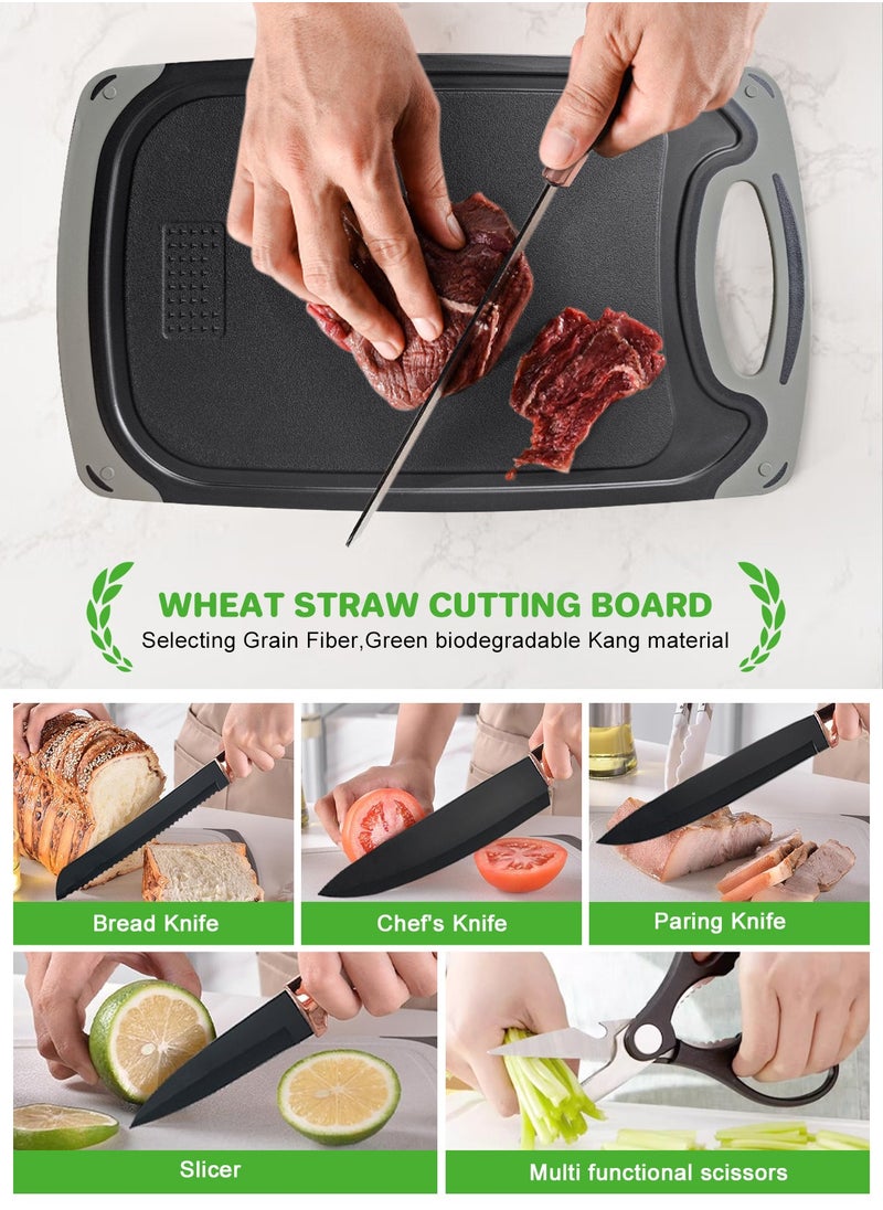 Cooking Utensils Set,19 Kitchen Set Utensils Set with 11 Pieces Spatula Cooking Utensils,Heat Resistant Silicone Utensils 6 Piece Sharp Knife Set 2 Pieces Utensil Cutting Board (Black 19 PCS Set)