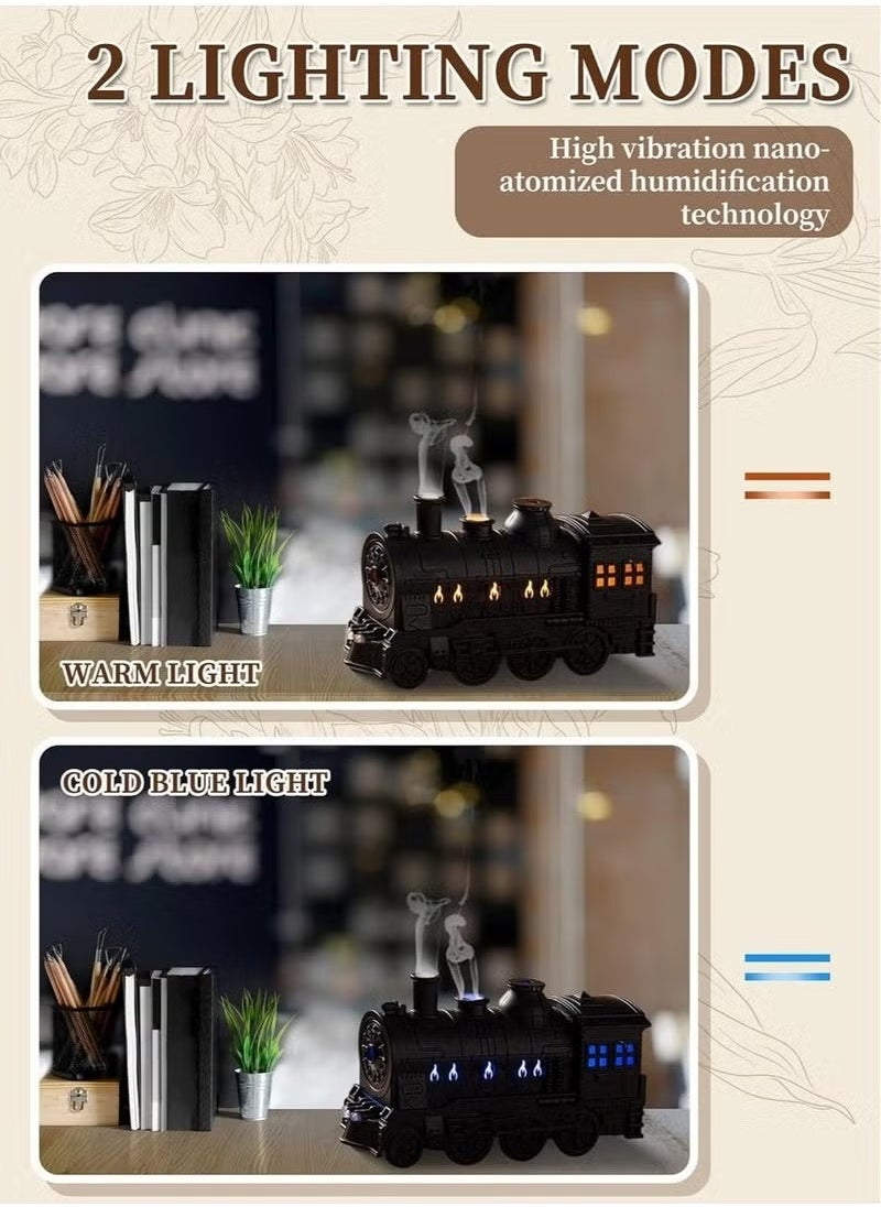 Train Essential Oil Diffuser 300ml – Retro Steam Train Design Aroma Humidifier with 2 Light Modes, 2 Mist Settings, Remote Control – Ultrasonic Cool Mist Diffuser for Bedroom, Home, Office, Gifts & Decor – Quiet Operation, Night Light