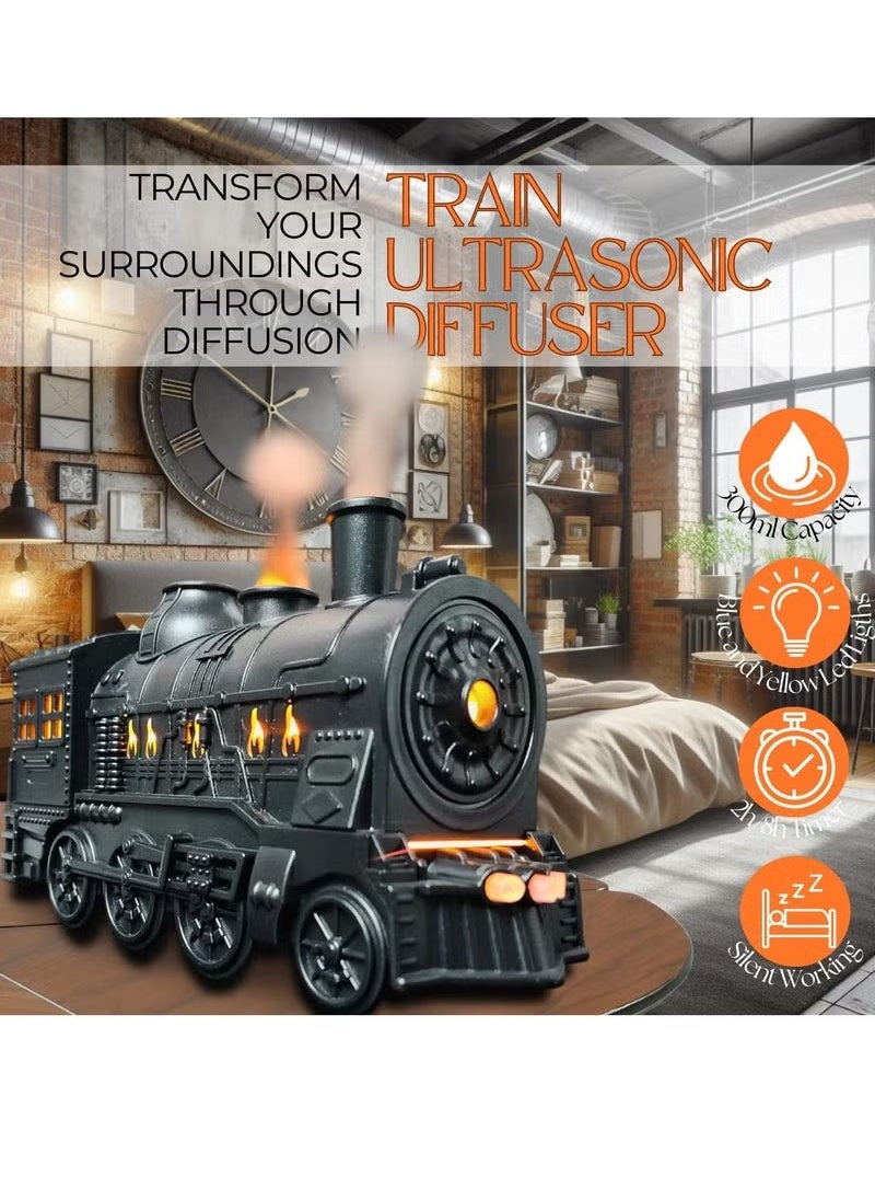 Train Aroma Humidifier Oil Diffuser 300ml Ultrasonic Cool Mist Diffuser with Waterless Auto Shut-Off, 2 Color Changing LED Lights, Whimsical Design for Home & Office, Stress Relief, Perfect Aromatherapy Gift