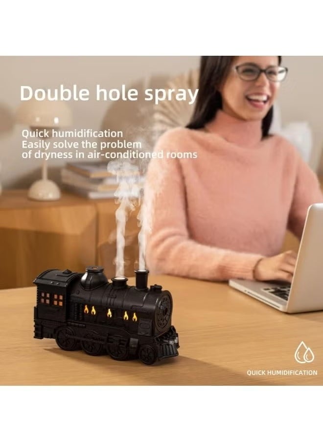 Humidifier, 300ml Aromatherapy Diffuser Essential Oil Air Humidifier, Train Diffuser for Large Room Essential Oil, Aromatherapy Diffuser Cool Mist with 2 Lights 2 Mist Modes Auto Off for Home Office Hotel