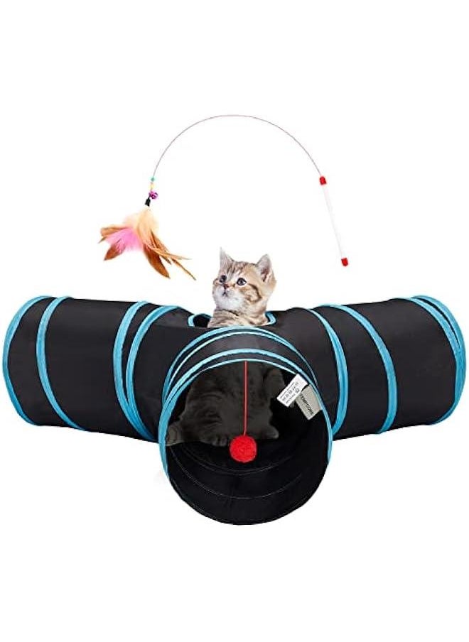 Pet Cat Tunnel Tube Cat Toys 3 Way Collapsible, Tunnels for Indoor Cats，Kitty Bored Peek Hole Toy Ball Cat, Puppy, Kitty, Kitten, Rabbit
