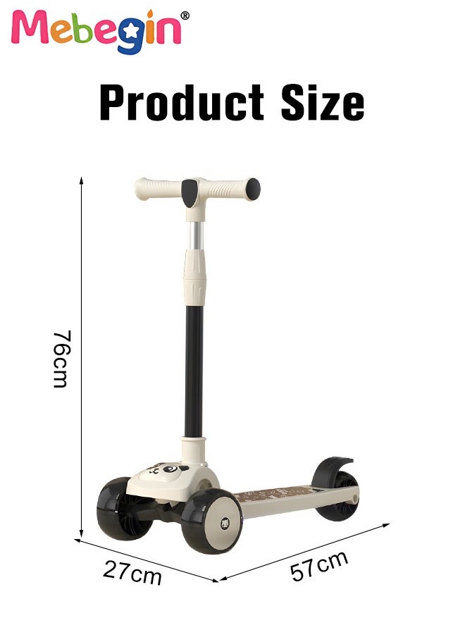 Foldable 3 Wheel Scooter with Windmill and Car Basket, Non-Slip Scooter with Light and Music, Kids Kick Scooter, Adjustable Height, Extra-wide Deck for Stability, No Installation Required