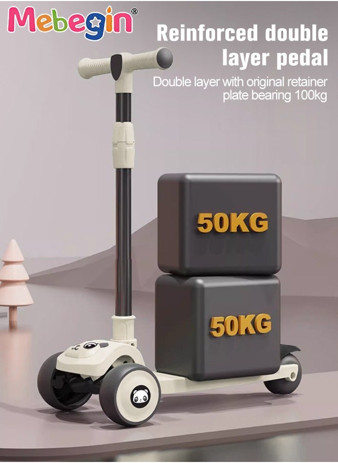 Foldable 3 Wheel Scooter with Windmill and Car Basket, Non-Slip Scooter with Light and Music, Kids Kick Scooter, Adjustable Height, Extra-wide Deck for Stability, No Installation Required