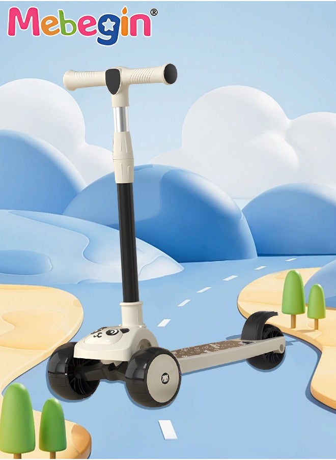 Foldable 3 Wheel Scooter with Windmill and Car Basket, Non-Slip Scooter with Light and Music, Kids Kick Scooter, Adjustable Height, Extra-wide Deck for Stability, No Installation Required