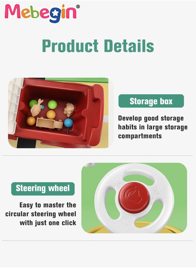 Kids 4-wheeled Balance Car with Large Storage Space Under Seat, Push Car with Music and Light, Anti Roll-over Toy Car, Sturdy Ride On Toy, Train-shaped Push Along Car, No Pedal