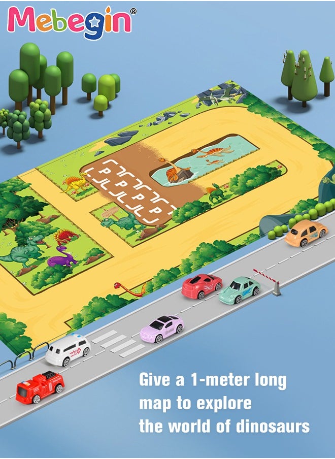 Dinosaur Track Parking Lot with Music and Light Effects, 3-floor Toy Car Garage for Kids, Garage Track Set with 6 Cars and 1 Map, STEM Educational Playset, Perfect Toy for Endless Fun and Learning,