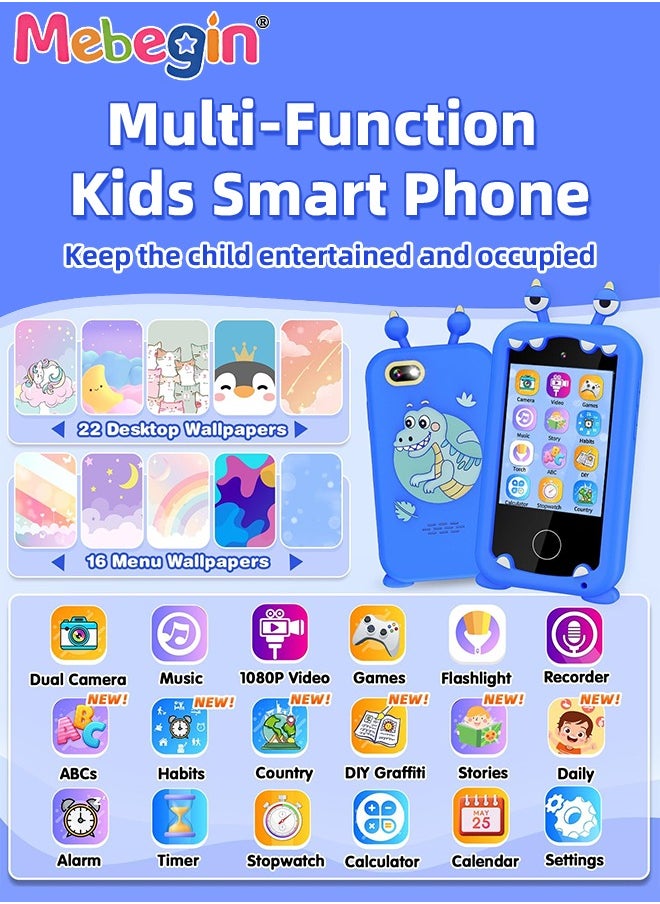 2.8 Inch Kids Educational Smartphone with 8GB SD Card Lanyard, Multi-functional Toddler Phone, with Dual Camera, Game, Music Player, Travel Toy Preschool Learning Toy for Kids Birthday Gift Aged 3+