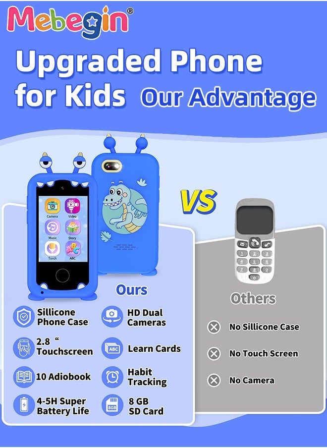 2.8 Inch Kids Educational Smartphone with 8GB SD Card Lanyard, Multi-functional Toddler Phone, with Dual Camera, Game, Music Player, Travel Toy Preschool Learning Toy for Kids Birthday Gift Aged 3+