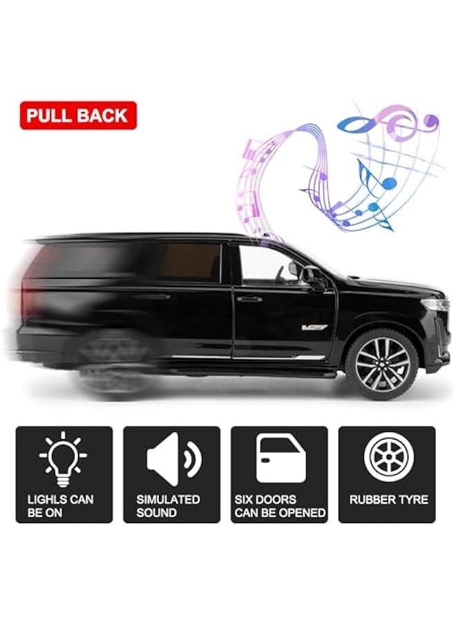 Toy Car Compatible for 1:24 Escalade SUV Model Car, Pull Back Diecast Collectible Car with Sounds＆Lights for Kids Boys Girls and Adults, Gift Black
