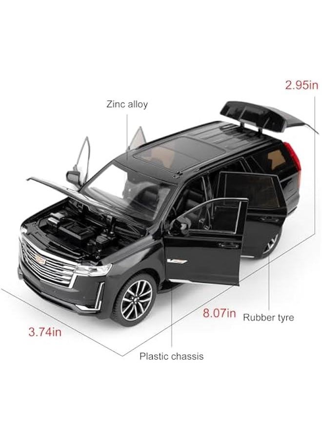 Toy Car Compatible for 1:24 Escalade SUV Model Car, Pull Back Diecast Collectible Car with Sounds＆Lights for Kids Boys Girls and Adults, Gift Black