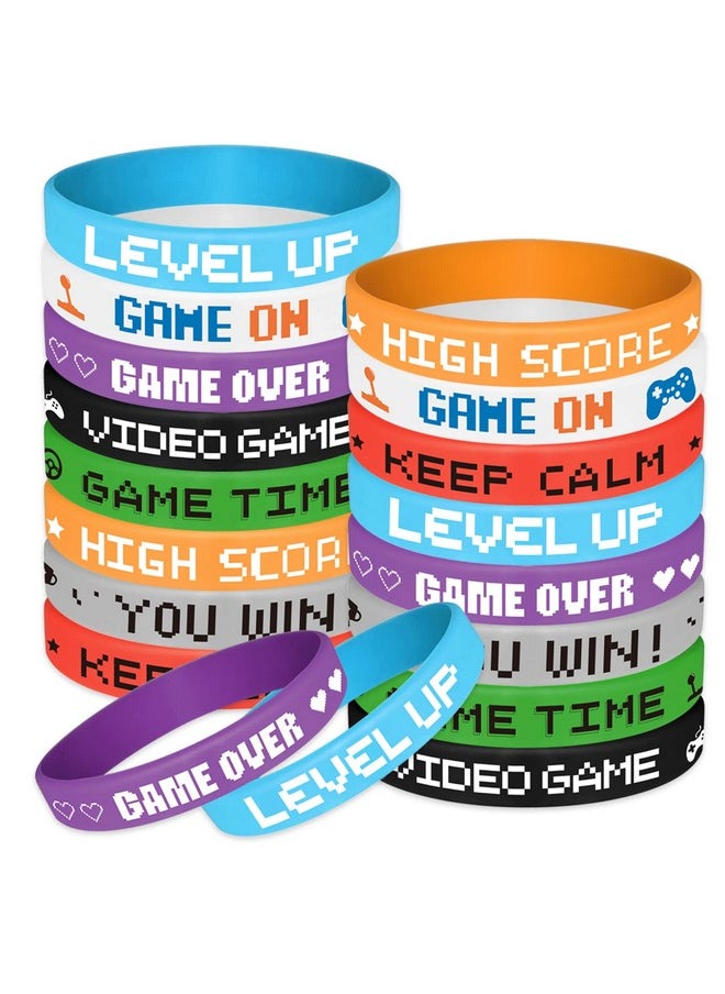 ASTARON 32 Pieces Video Game Rubber Wristband Colored Bracelets for Game Theme Party Kids Birthday Party Favors
