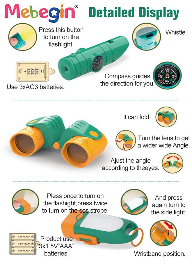 Kids Outdoor Explorer Kit, Bug Catching Kit, Nature Adventure Kit with Butterfly net, Binoculars, Hat,Vest, Whistle, Exploration Toys Kids Camping Gear, Educational Toys for Kids