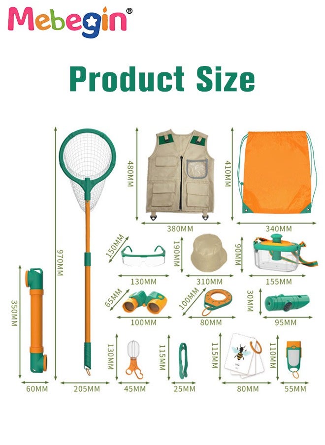 Kids Outdoor Explorer Kit, Bug Catching Kit, Nature Adventure Kit with Butterfly net, Binoculars, Hat,Vest, Whistle, Exploration Toys Kids Camping Gear, Educational Toys for Kids