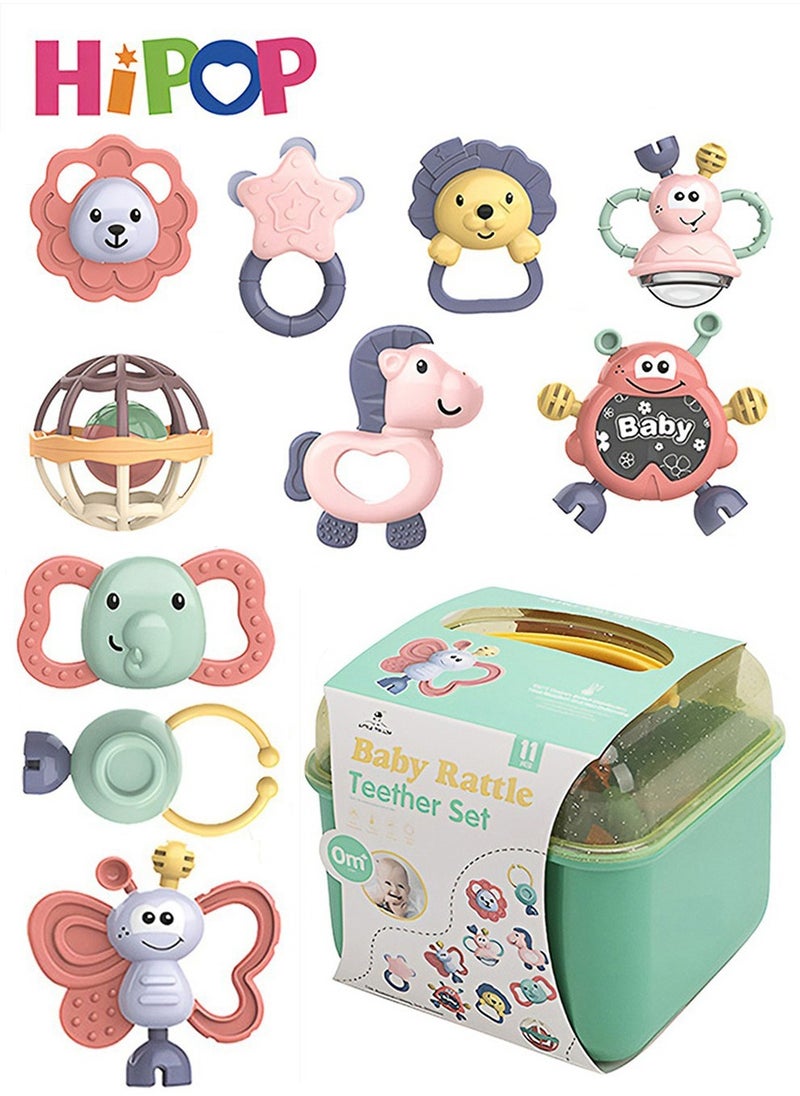 Early Educational Infant Toy Set 11 Pcs for Teething Infants,Featuring Grab and Spin Sensory Toys,Made from Food Grade Silicone,An Ideal Gift for Babies Aged 0-24 Months