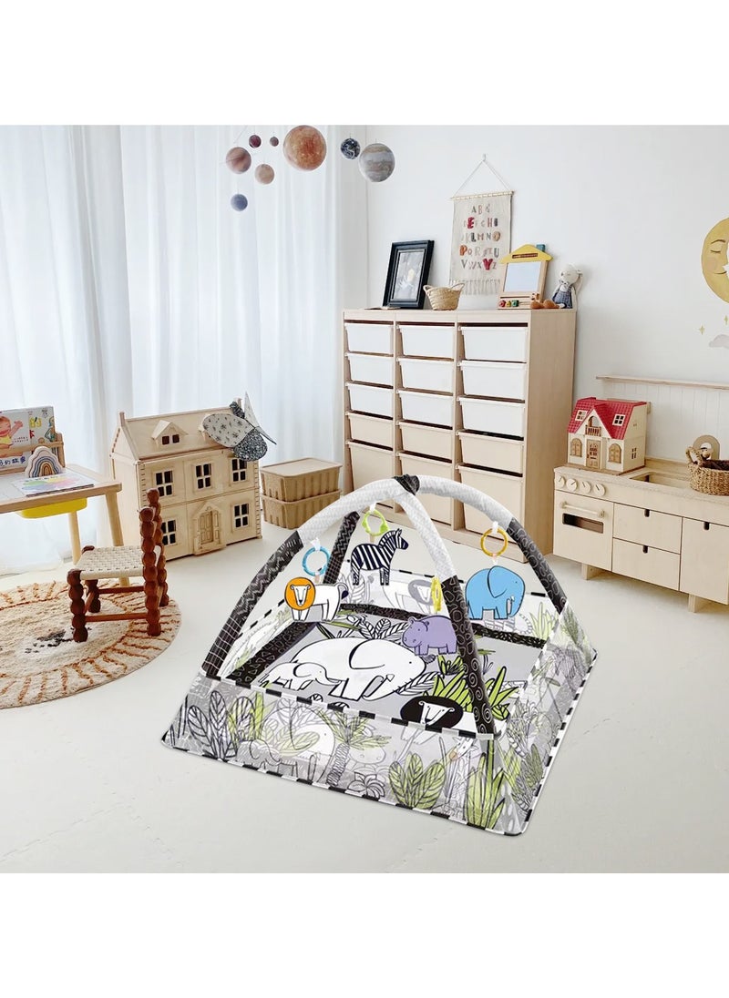 Baby Play Mat Baby Activity Gym Mat with 4 Infant Learning Sensory Baby Toys