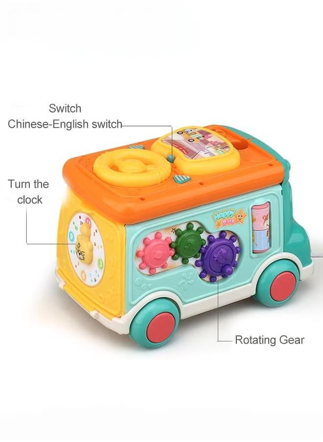 Toddler Percussion Toys Children's Multifunctional Smart Bus Toy Car Hexahedron Puzzle Tractor Bus Whack-a-Mole Spin Educational Toys Birthday gifts for boys and girls