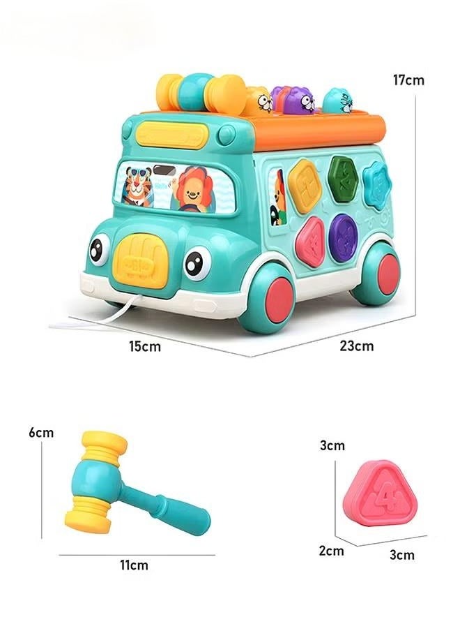 Toddler Percussion Toys Children's Multifunctional Smart Bus Toy Car Hexahedron Puzzle Tractor Bus Whack-a-Mole Spin Educational Toys Birthday gifts for boys and girls
