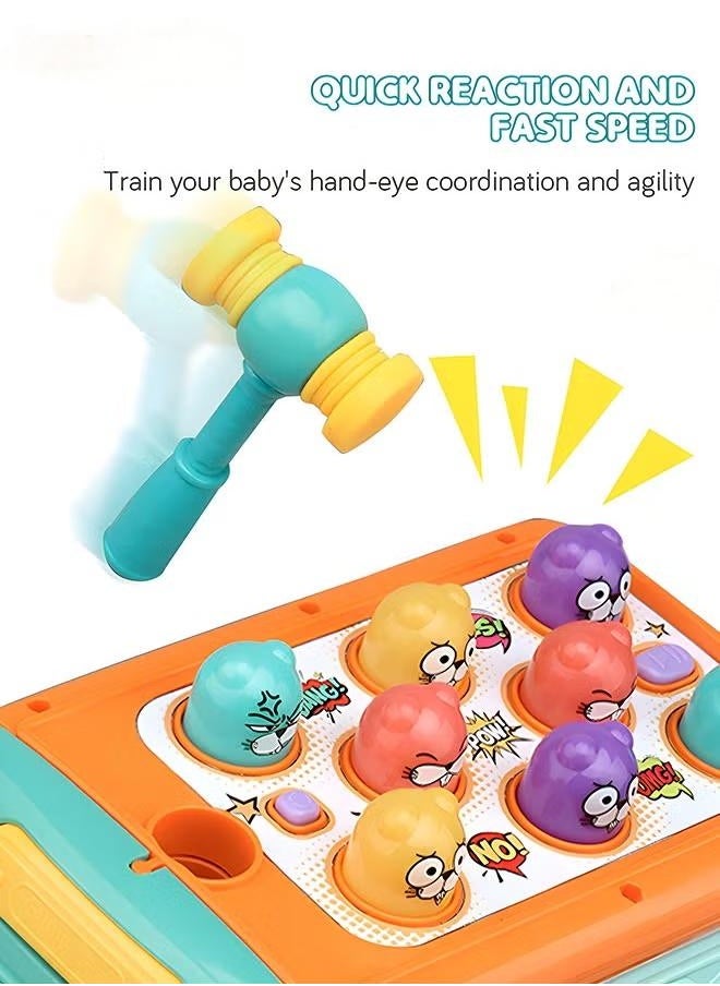 Toddler Percussion Toys Children's Multifunctional Smart Bus Toy Car Hexahedron Puzzle Tractor Bus Whack-a-Mole Spin Educational Toys Birthday gifts for boys and girls