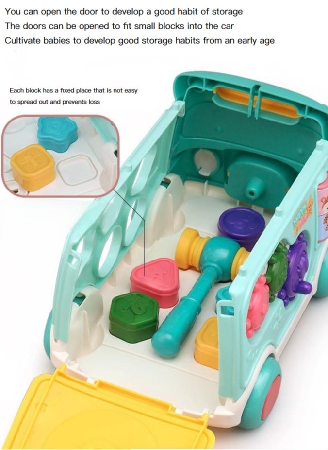 Toddler Percussion Toys Children's Multifunctional Smart Bus Toy Car Hexahedron Puzzle Tractor Bus Whack-a-Mole Spin Educational Toys Birthday gifts for boys and girls