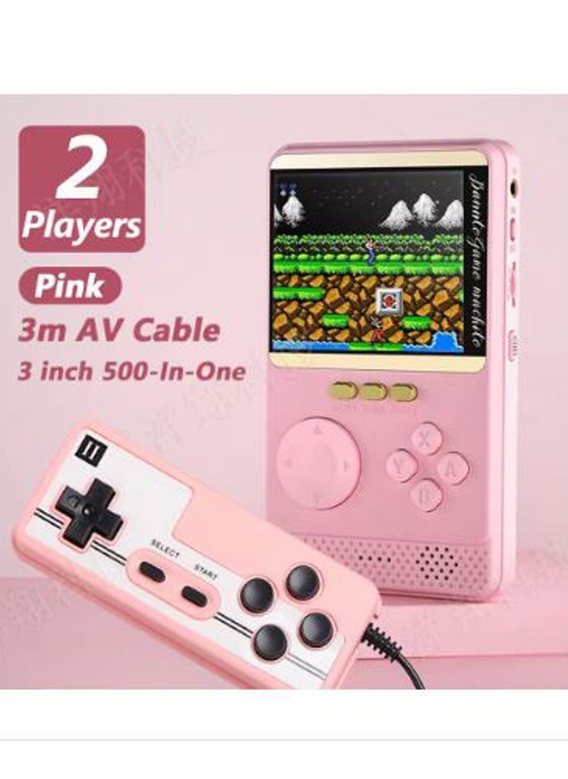 2-in-1 Q18 Game Console 6000Mah powerbank Handheld Game Players Machine Console 500 Classic Games 3 Inch HD LCD Screen Pink