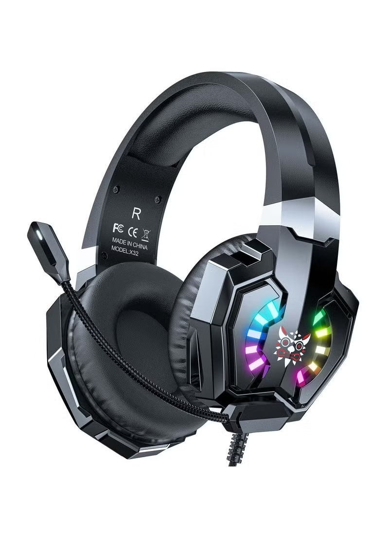 X32 RGB Earphone Gamer | Wired Noise Cancelling Gaming Headphones, Immersive Sound, Built-In Mic, Comfortable Fit, Dynamic RGB Lighting, High-Performance for Mobile and PC Gaming