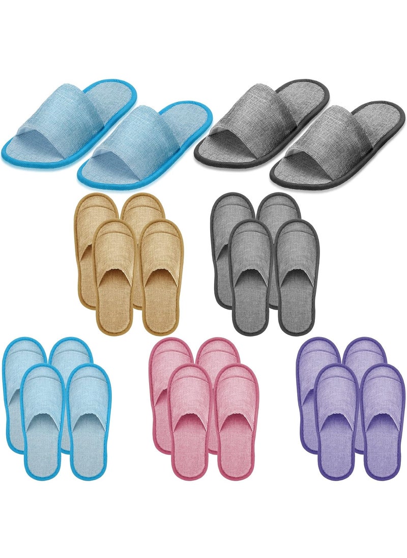 Geyoga 10 Pairs Disposable Slippers for Guests Linen Open Toe Spa Slippers Breathable Non Slip Slippers for Hotel Travel Home Massage Salon Party Housewarming Multicolor