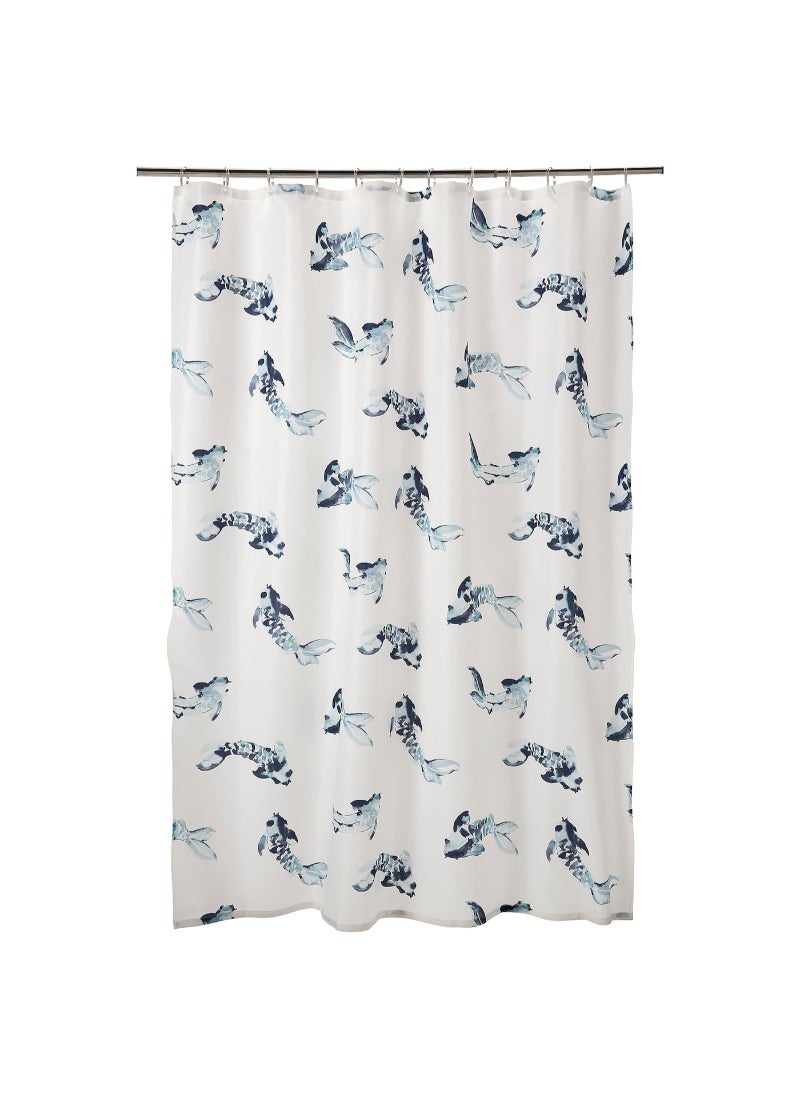 Shower curtain white blue/fish 180x200 cm