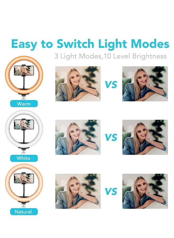 Ring Light with Tripod And Phone Holder for Live Stream Makeup Upgraded Extendable Stand with Ring Light for Vlog Photography